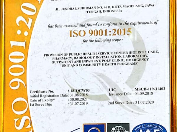 Sertifikat ISO Balkesmas Magelang tahun 2018 - 2020